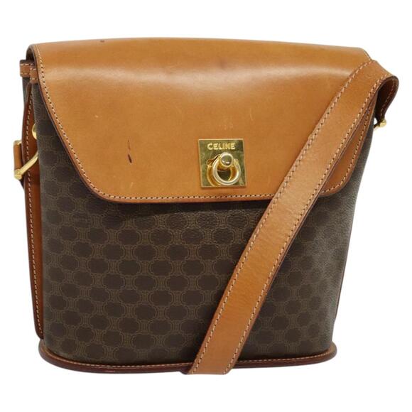 CELINE Macadam Canvas Shoulder Bag Pvc Leather Brown Gold - Picture 1 of 13